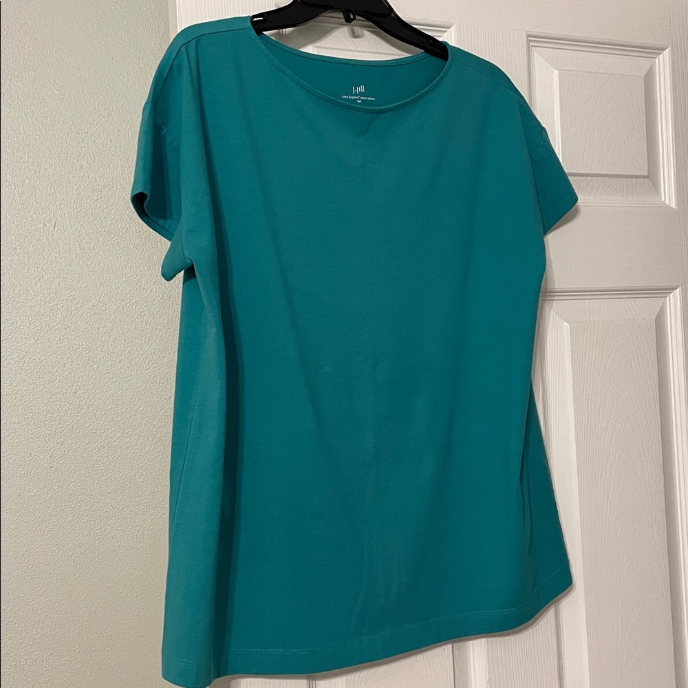 J. Jill Luxe Supima short sleeve classic in a beautiful dark turquoise color